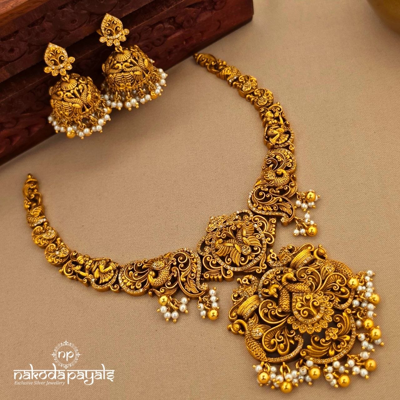 Traditional Peacock Neckpiece With Earrings (Gn10600)