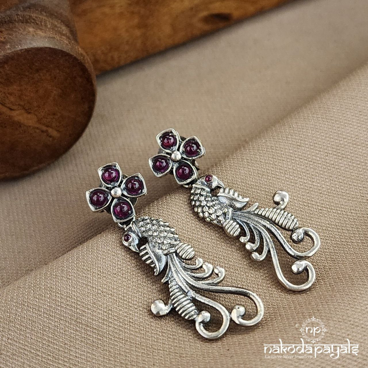 Red Floral Peacock Studs (S3623a)