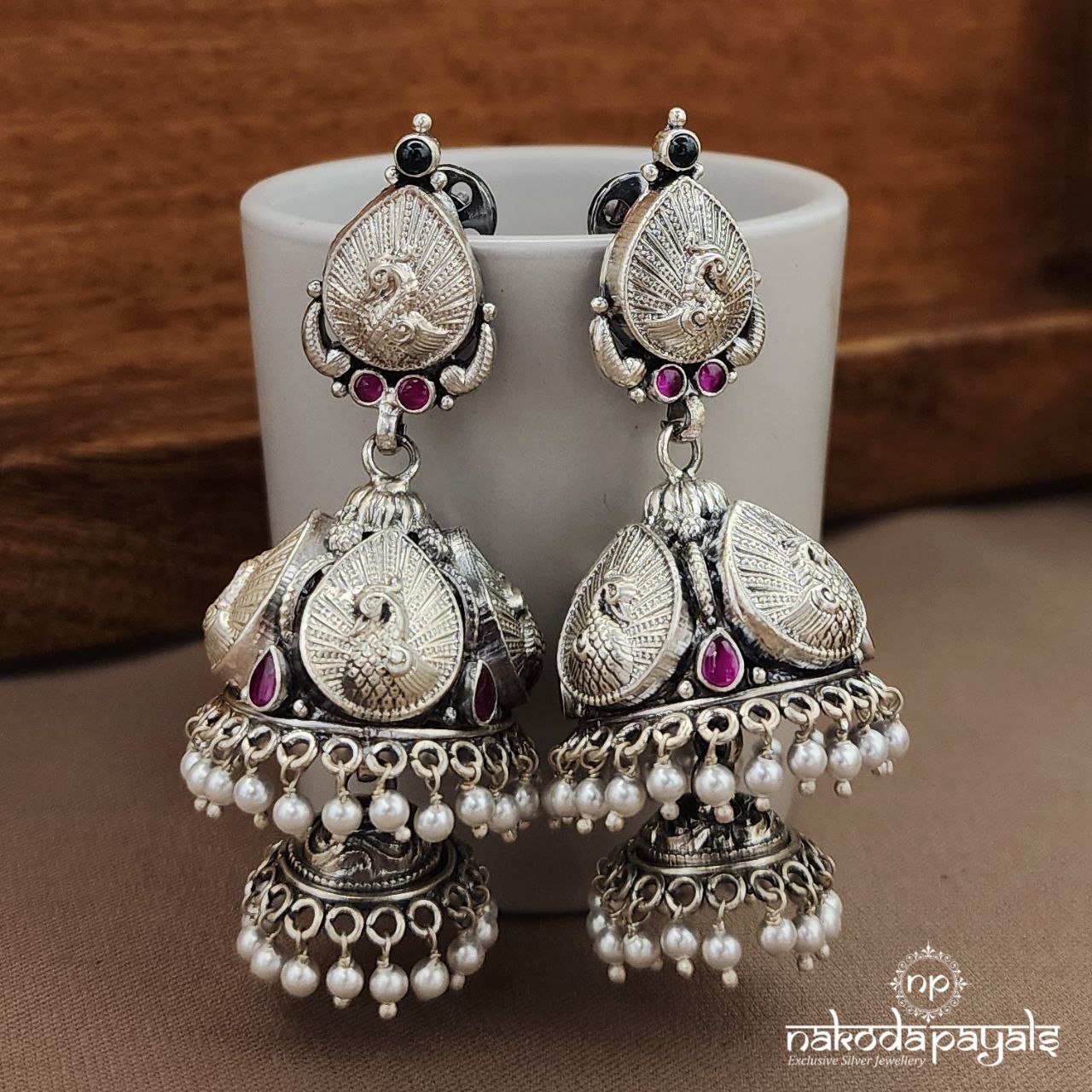 Kemp Oxidised Pearled Jhumka (J1459)