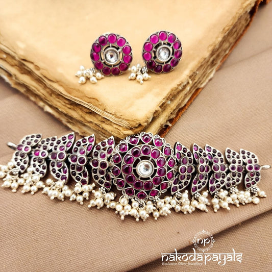 Pinkish Pearl Choker With Earring (N11673)