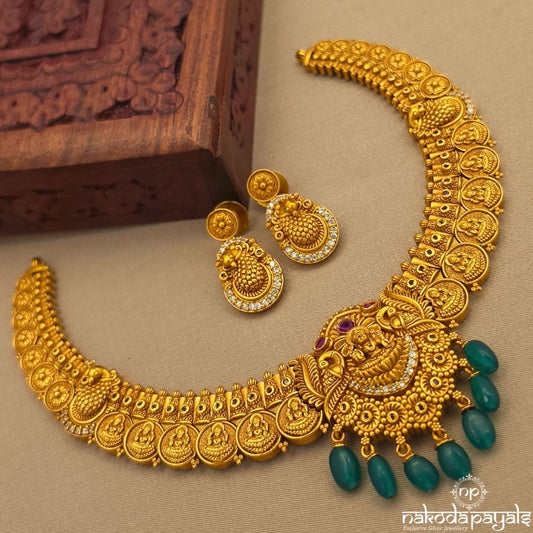 Green Drop Lakshmi Neckpiece With Earrings (Gn10296)