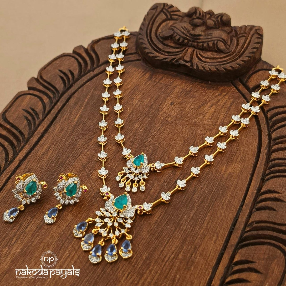 Aqua Drops Double Layered Neckpiece With Earrings (Gn11106)