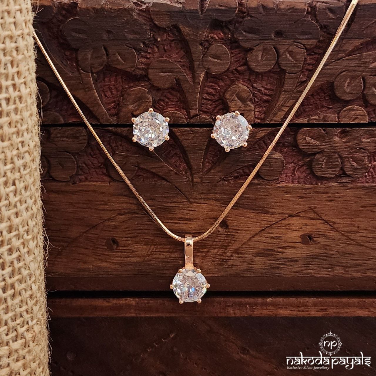 White Drop Rose Gold Pendant Set (St3683)