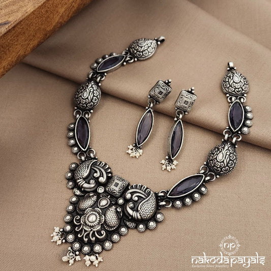 Oval Amethyst  Neckpiece With Earrings (N11060)