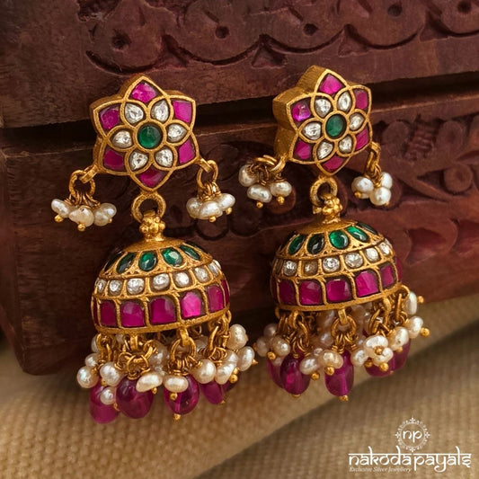 Kundan Floral Pearly Jhumka (Ge11074)
