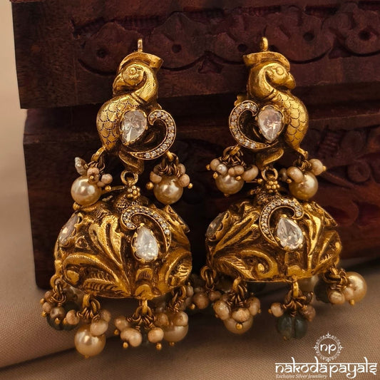 Elegant Peacock Pearl Jhumka (Ge11322)