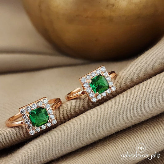Squarish Green Rose Gold Toerings (T4400)