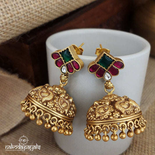 Green Pink Peacock Kundan Jhumka (Ge8528)