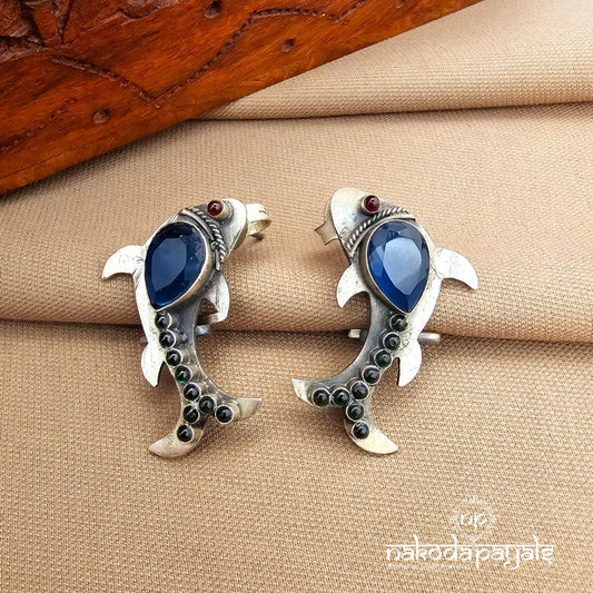 Blue Fish Studs Cum Earcuff (S9523)