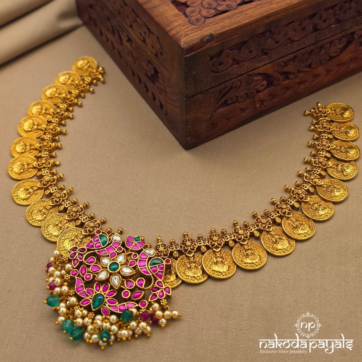 Twin Bird Kundan Kasu Neckpiece (Gn10935)