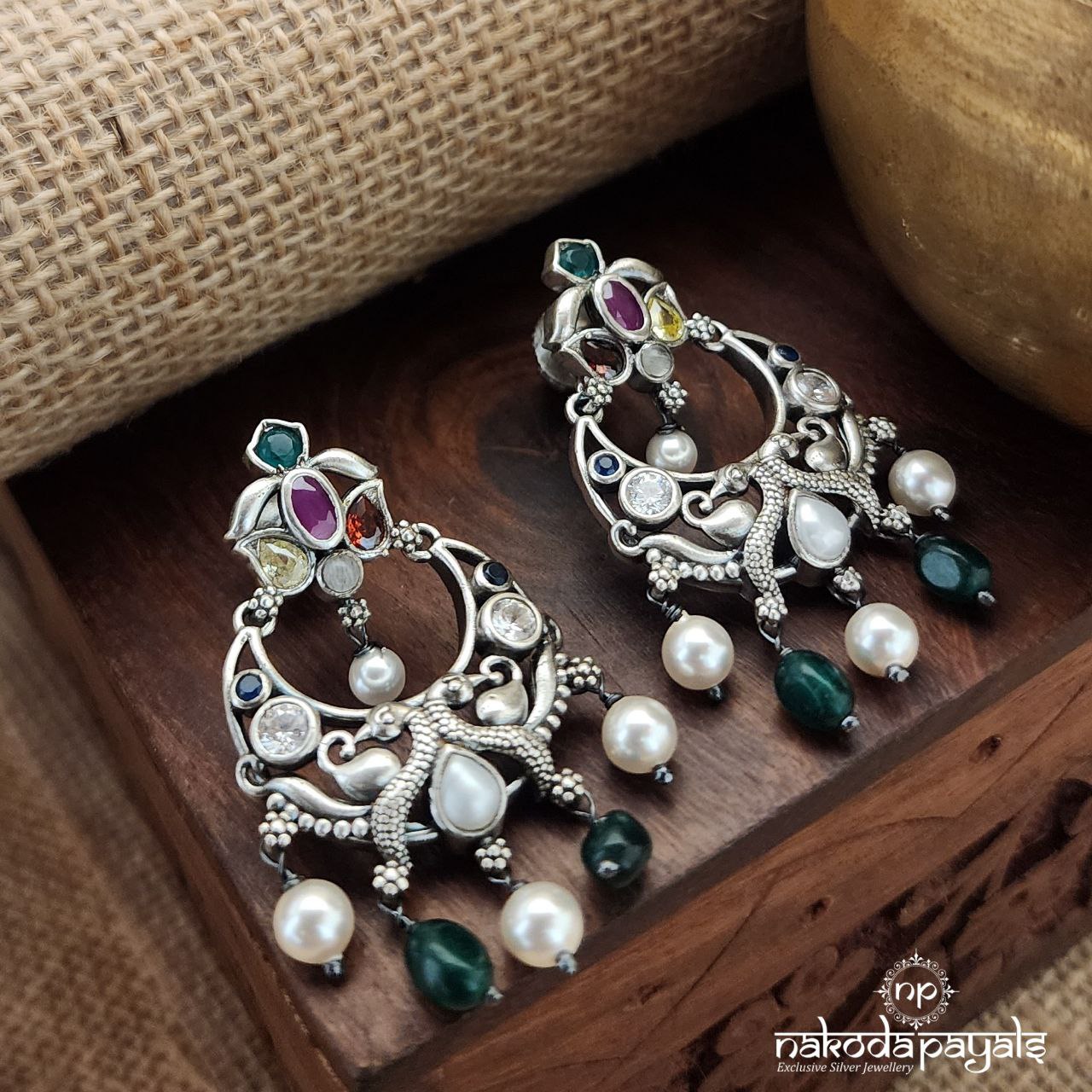 Peacock Navratna Earrings (C1986)