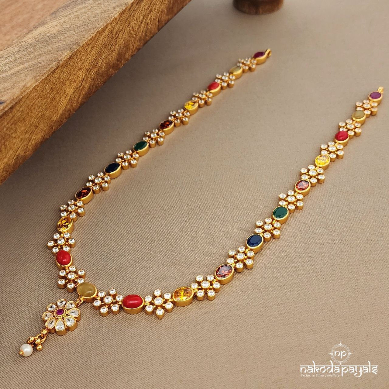 Navaratna Pearled Drop Neckpiece  (Gn9327)