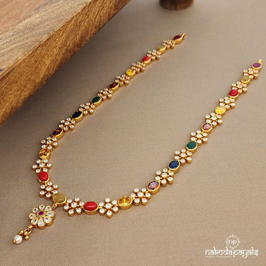 Navaratna Pearled Drop Neckpiece  (Gn9327)