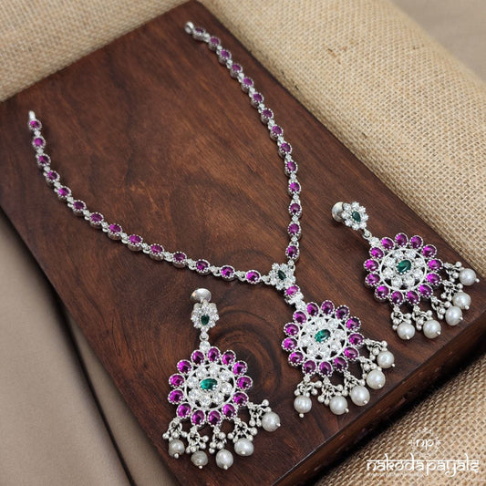 MultiColor Gleaming Neckpiece with Earrings (N10565)