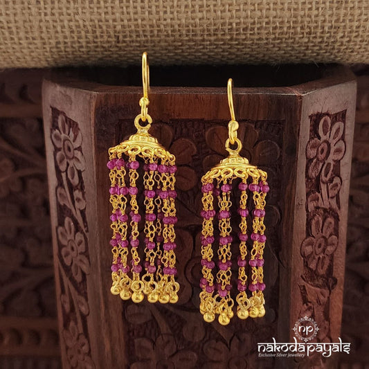 Pink Beads Floral Jhumka (Ge9868)