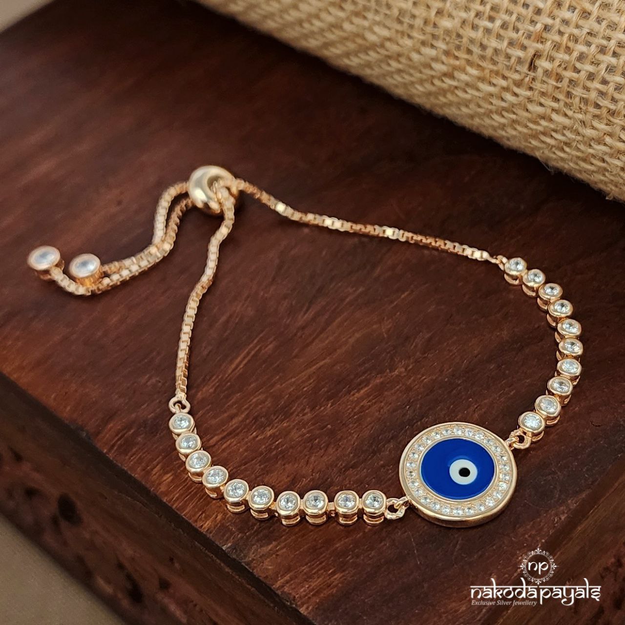 Rose Gold Evil Eye Adjustable Bracelet (St3720)