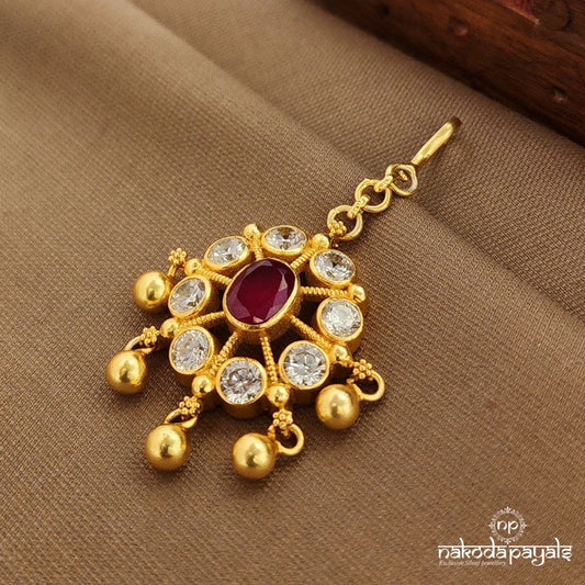 Oval Red Ball Drop Maang Tikka (Gm1102)