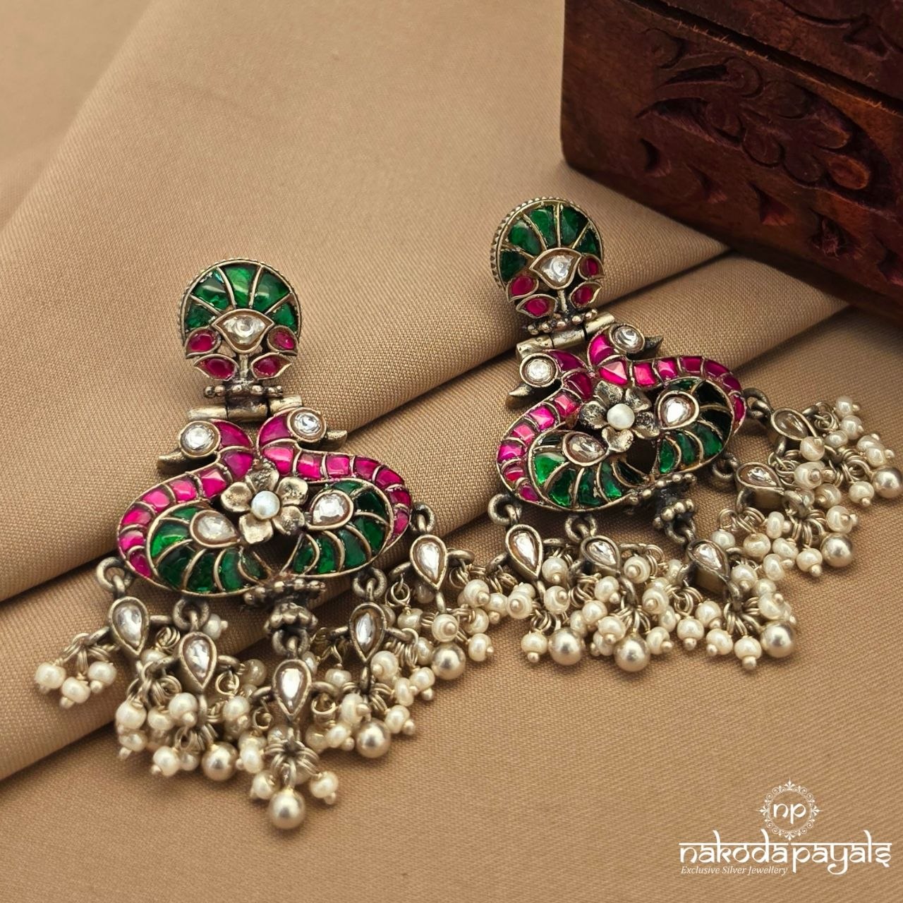 Twin Peacock Pearly Chandbali (C4152)