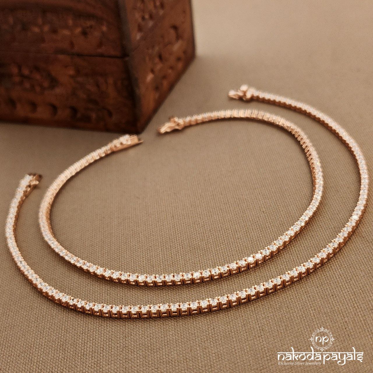 Rose Gold Sparkling White Anklets (A6719)