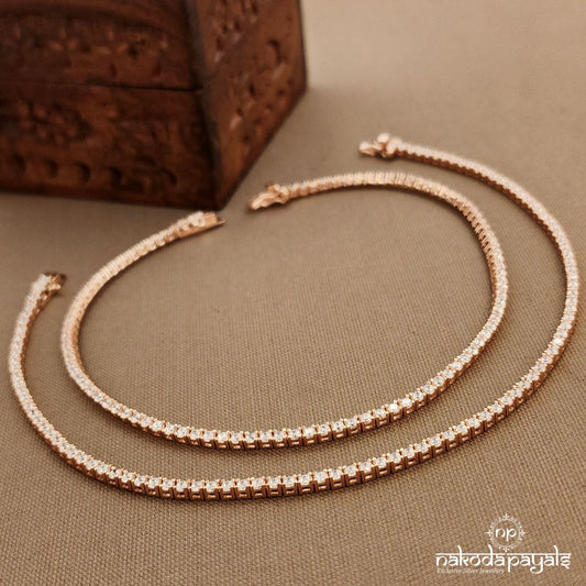 Rose Gold Sparkling White Anklets (A6719)