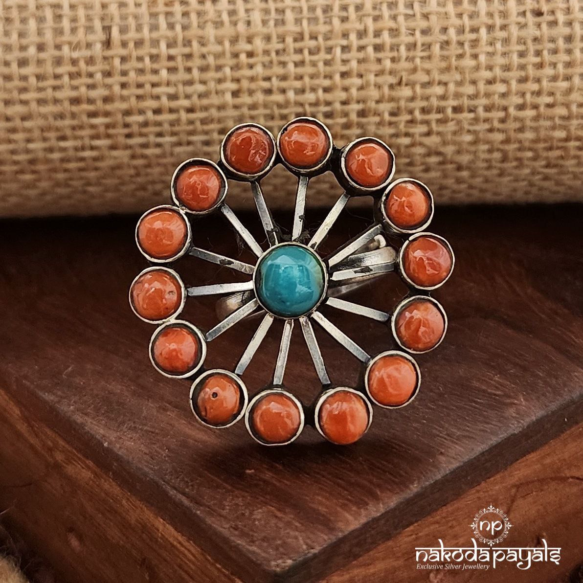 Circular Coral Finger Ring (F2701)