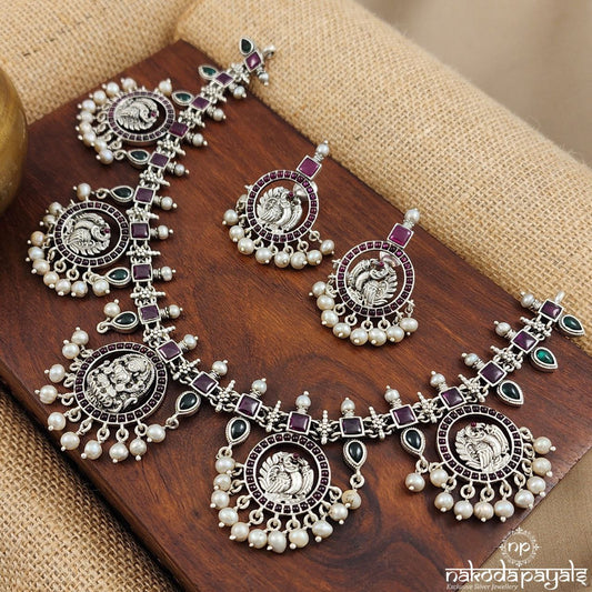 Circular Peacock Drop Neckpiece With Earrings (N10480)