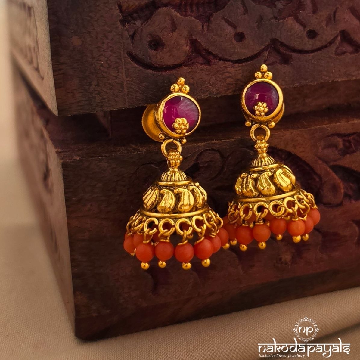 Pink Dot Coral Jhumka (Ge11330)