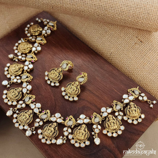 Lakshmi Moissanite Neckpiece With Earrings (Gn8814)
