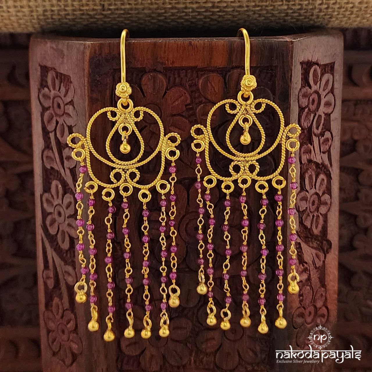 Floral Pink Beads Drops Earrings (Ge9882)