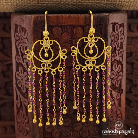 Floral Pink Beads Drops Earrings (Ge9882)