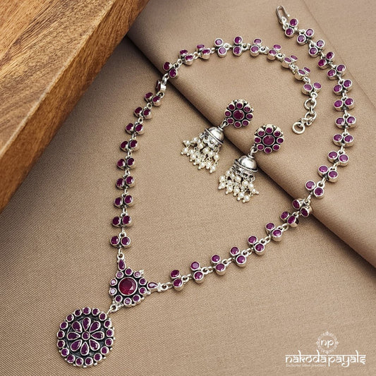 Circular Pink Neckpiece With Earrings (N11053)