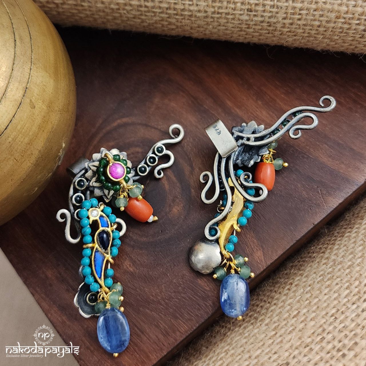 Turquoise Peacock Cuff Earrings (S9365)