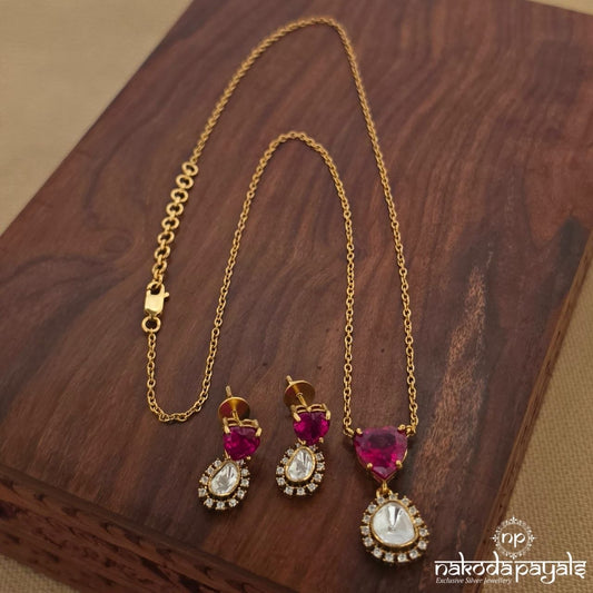 Moissanite Reddish Neckpiece With Earrings (Gn10586)