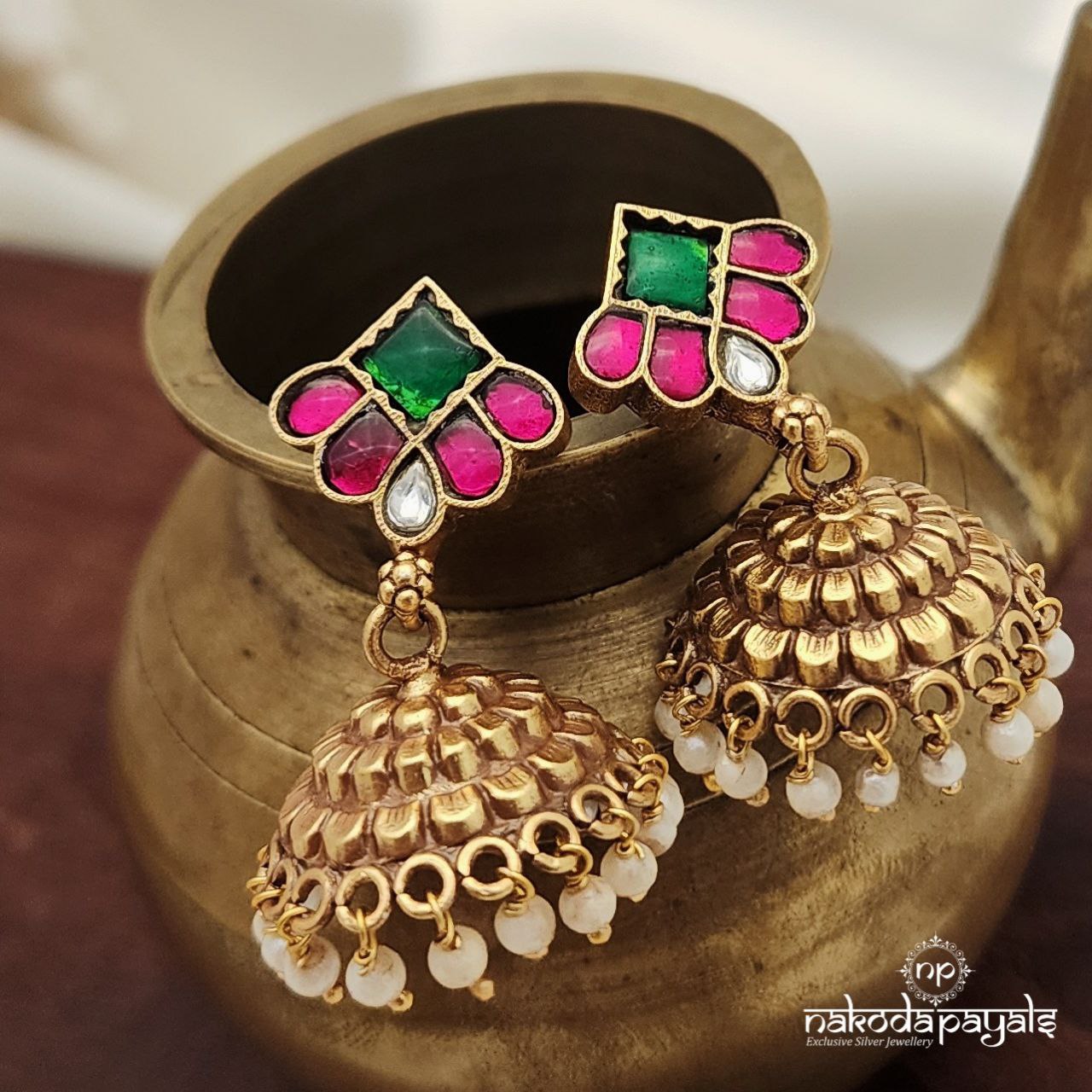 Geometric Kundan Stud Jhumka (Ge8810)