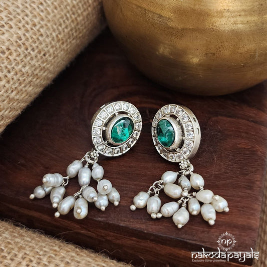 Green Oval Pearled Studs (S3617)