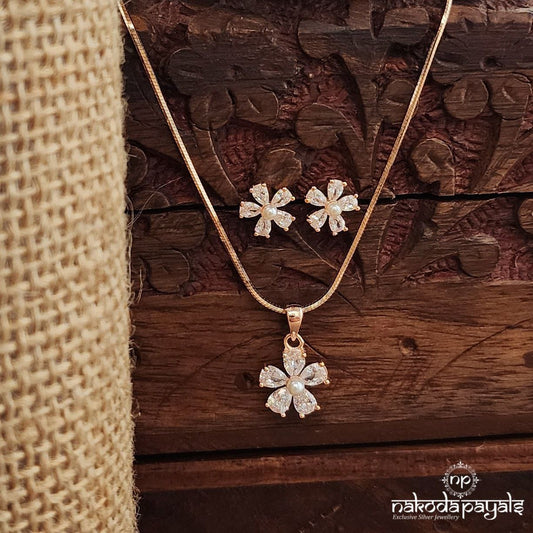 Rose Gold Pearled Floral Pendant Set (St3682)