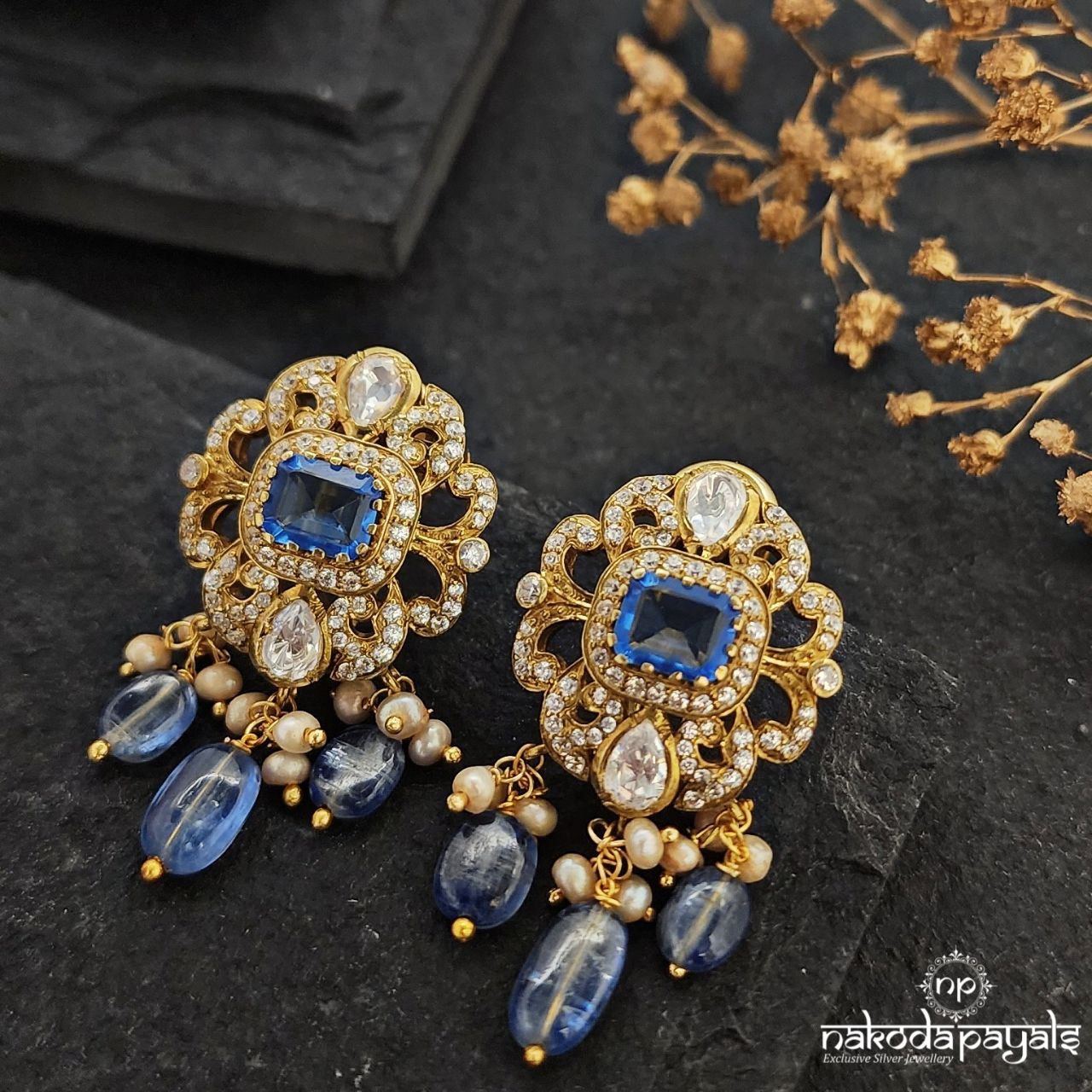 Rectangular Blue Drop Moissanite Studs (Ge8867)