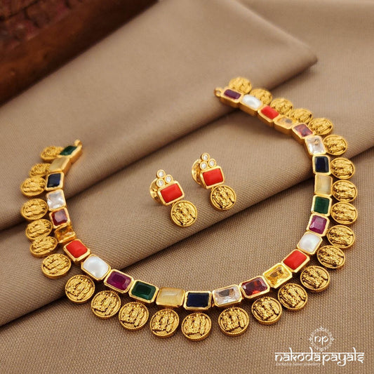 Navaratna Ram Darbaar Neckpiece With Earrings (Gn9840)
