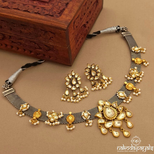 Exquisite Dual Tone Neckpiece With Earrings (N11925)