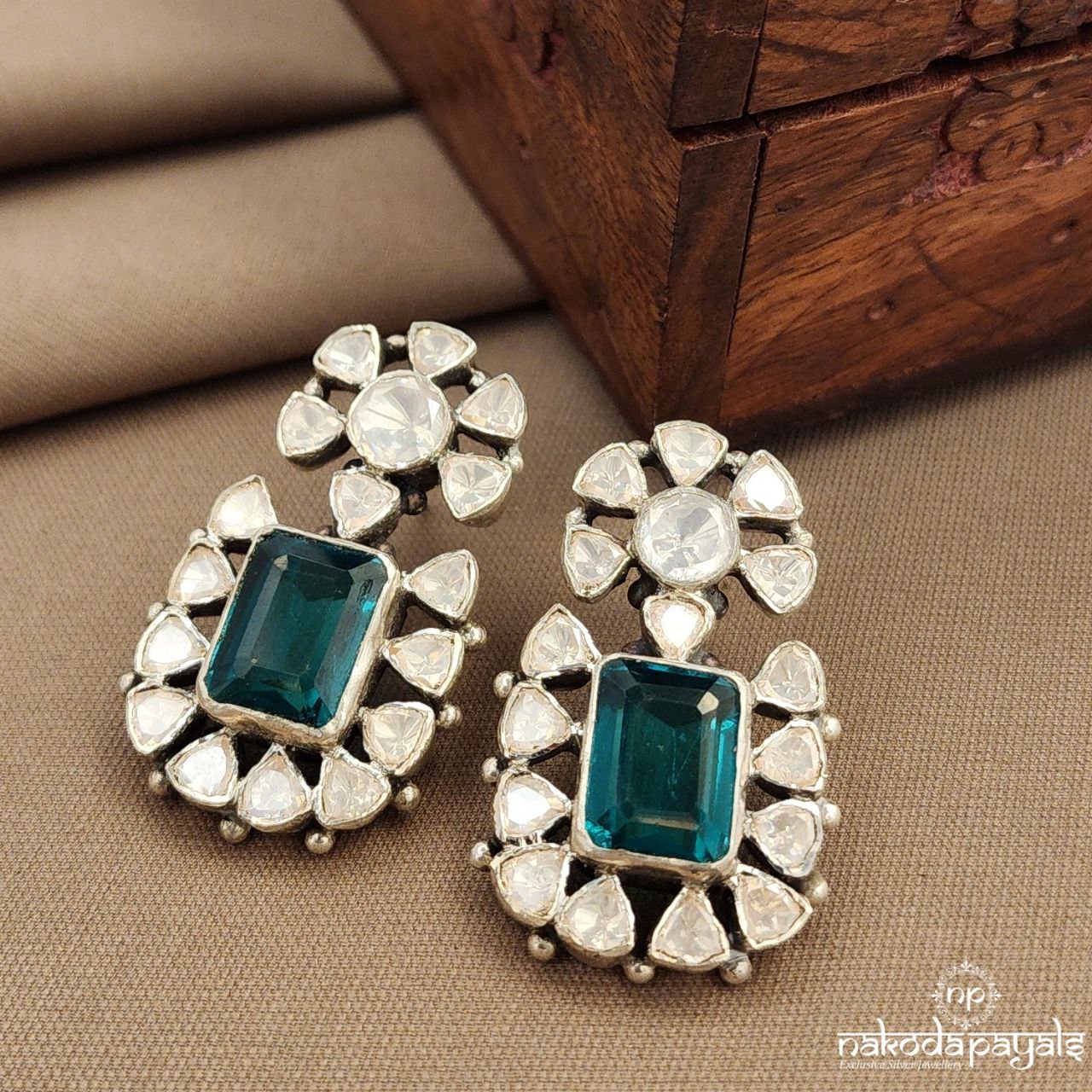 Rectangular Green Moissanite  Earrings (C3871)