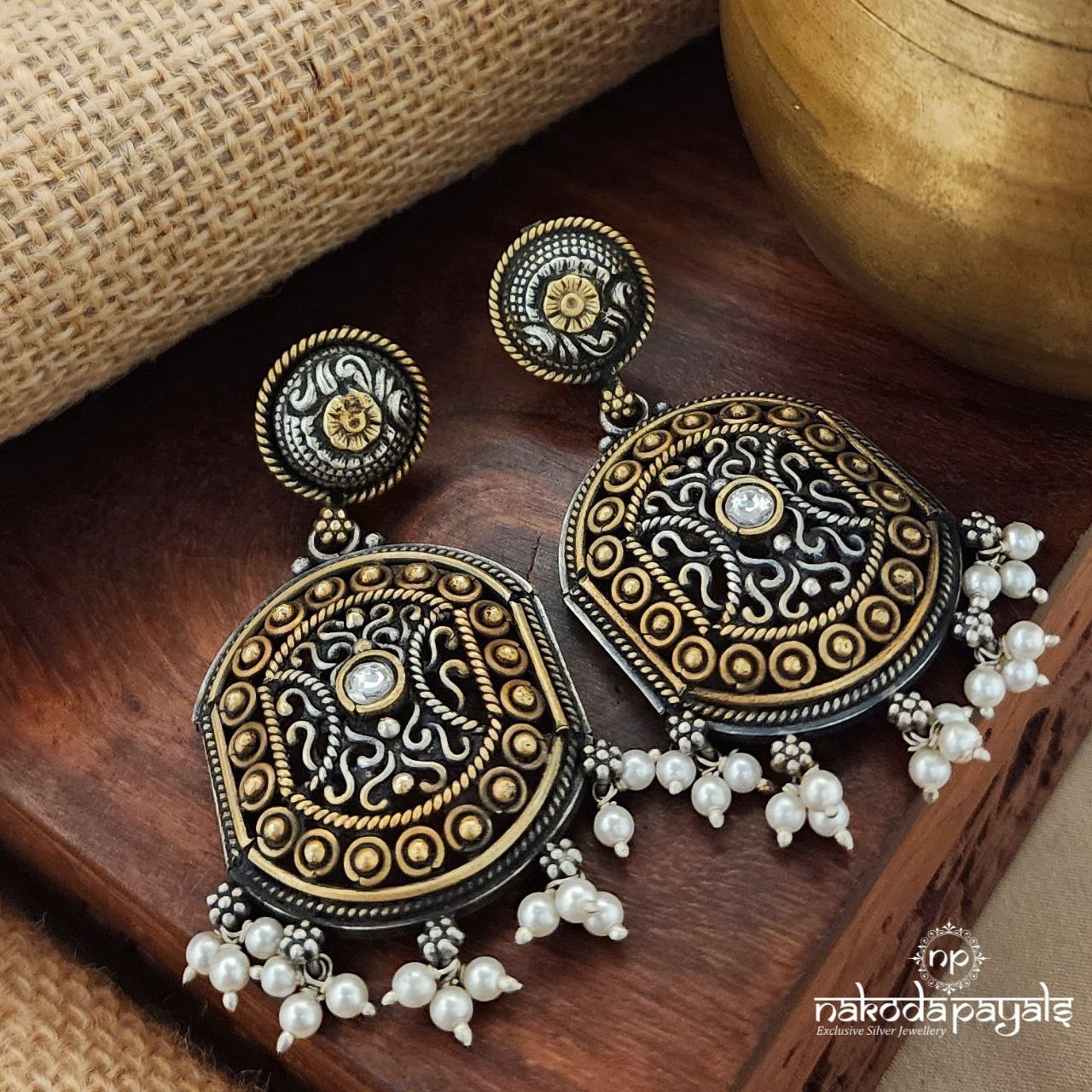 Dual Tone White Earrings (C3318)