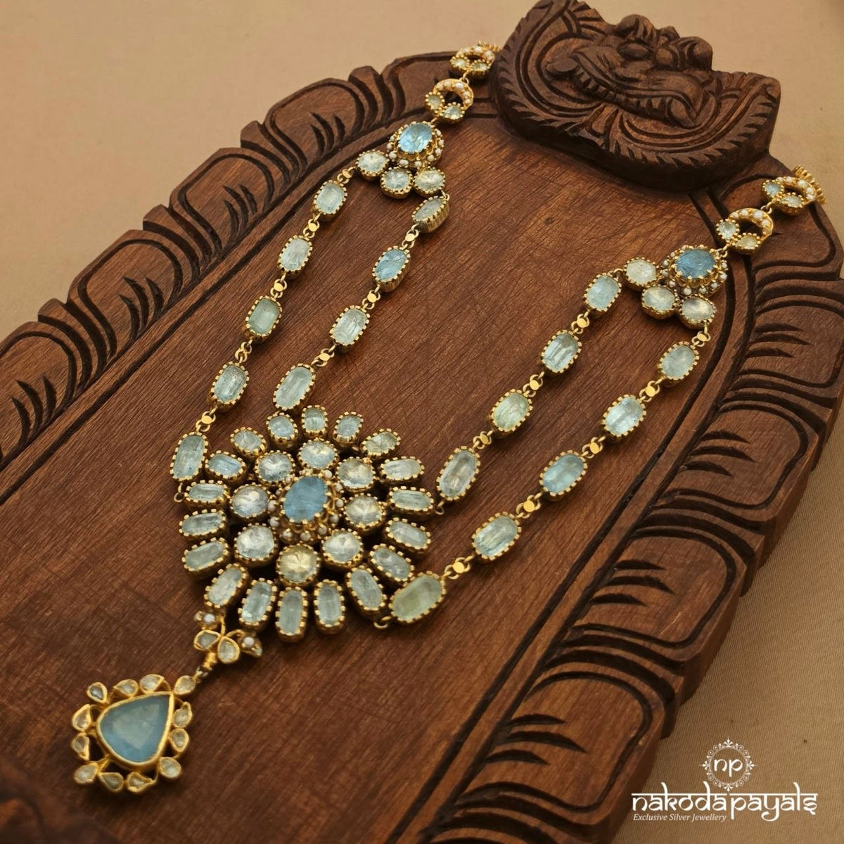 Floral Aqau Marine Neckpiece (Gn11049)