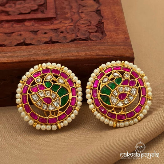 Peacock Pearly Kundan Studs (Ge10683)