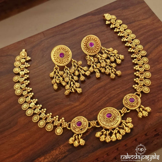 Circular Floral Leafy Neckpiece With Earrings (Gn10826)