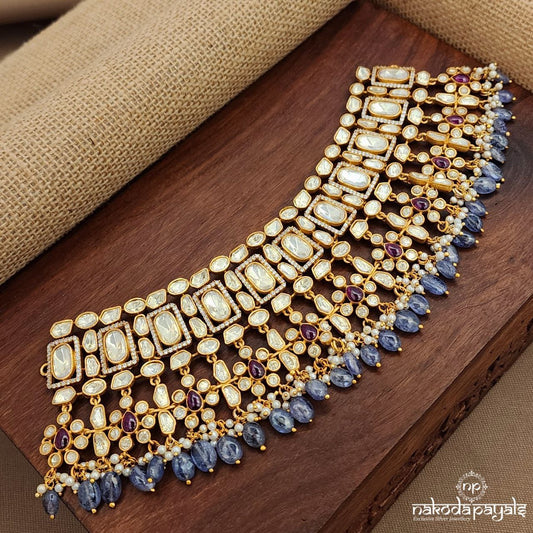 Blue Beads Drops Pearled Neckpiece (Gn9582)