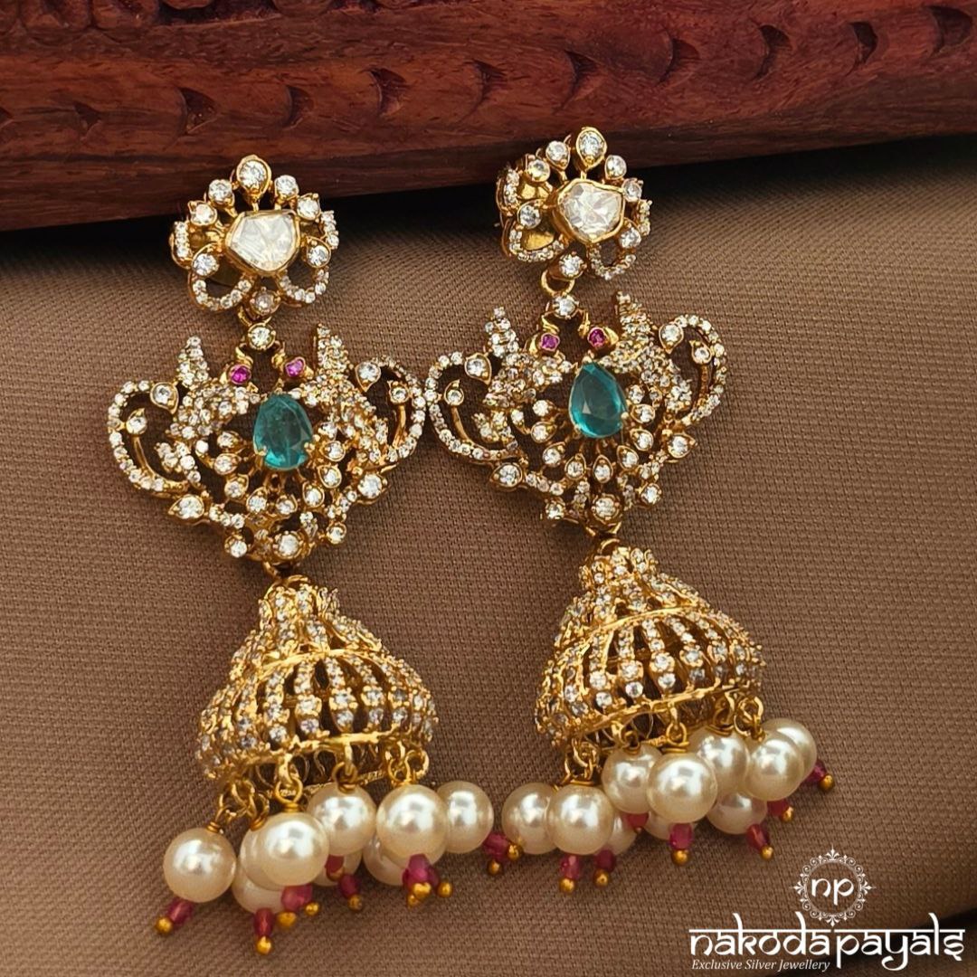 Twin Peacock Moissanite Jhumka (Ge10503)