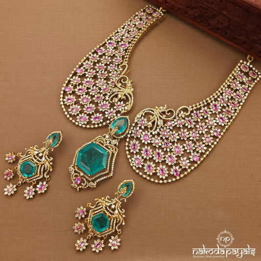 Grand Pink Neckpiece With Earrings (Gn10039)