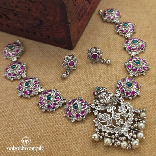 Ganesha Oxidised Neckpiece With Earrings (N11990)