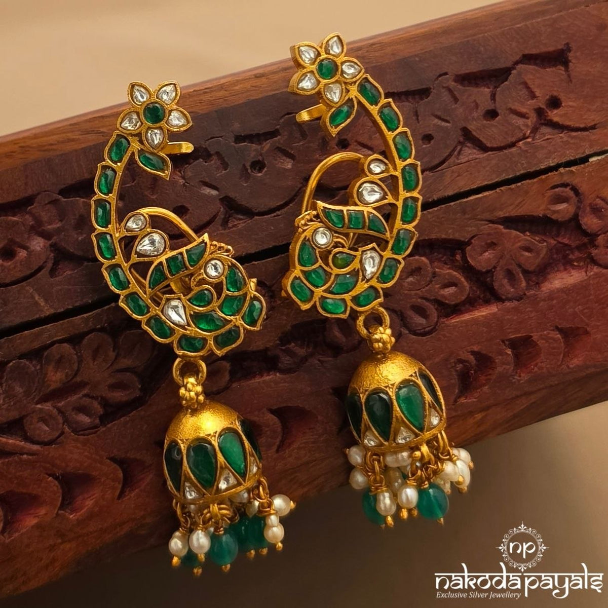 Green Floral Pearl Jhumka (Ge11439)