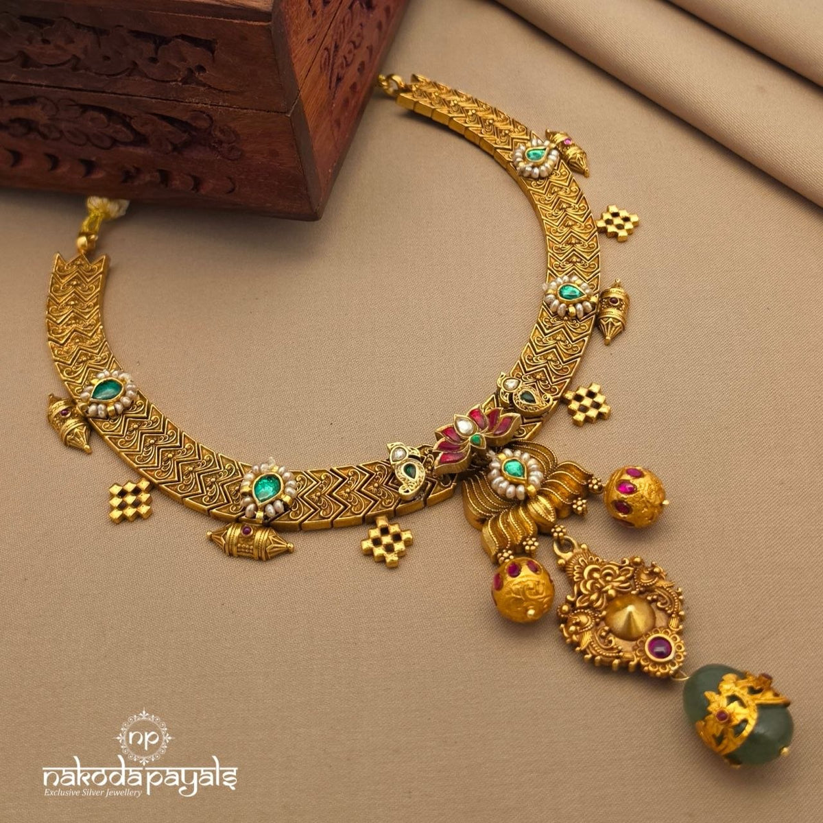 Traditional Lotus Pearl Kundan Neckpiece (Gn10863)